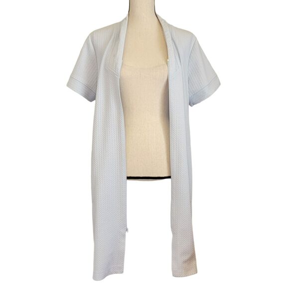 Miss Elaine Robe House Coat Womens Sz M‎ Light Blue Waffle Full Zip Embroidered - Picture 5 of 8